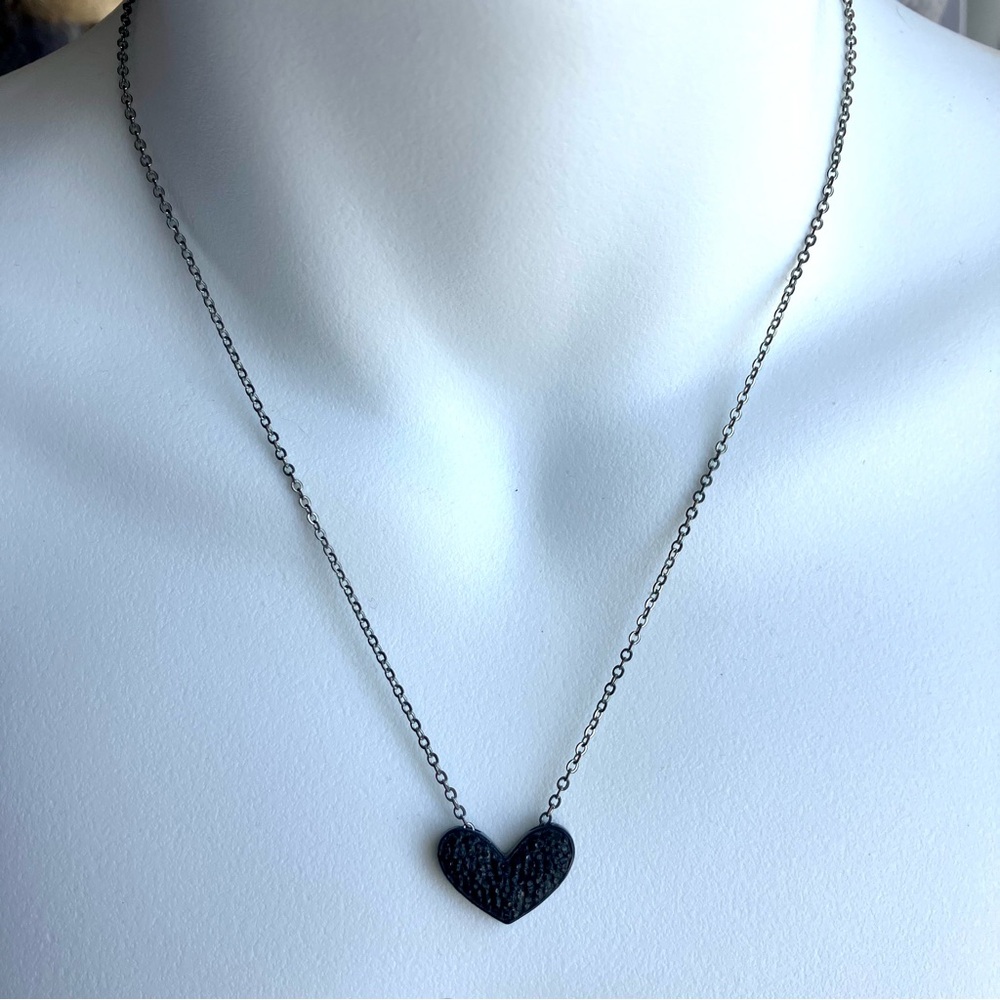 Black Druzy Style Heart Necklace